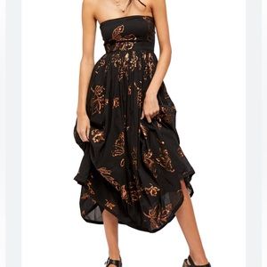 FREE PEOPLE Baja Babe Strapless Midi Dress In Dark Combo, Size Medium